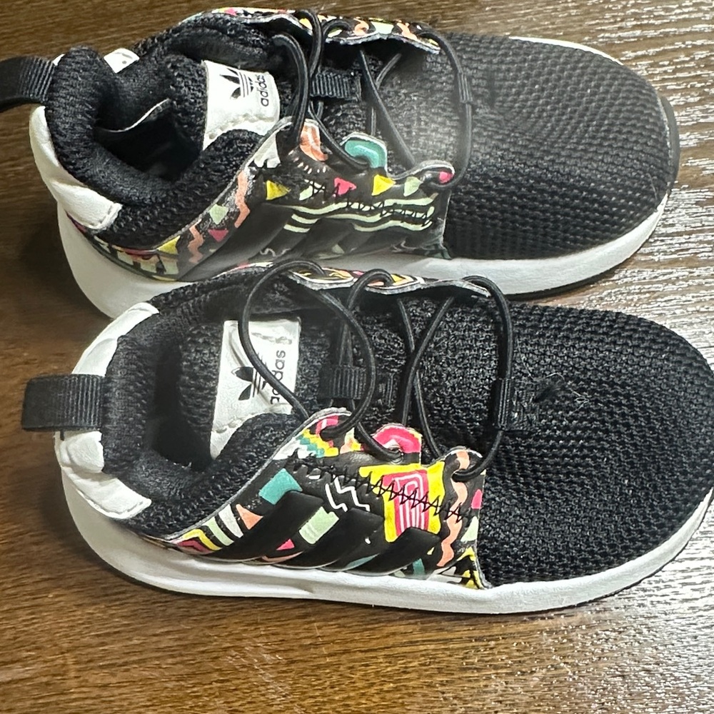 adidas Kids Black Mesh Sneakers‎ with Neon Graphic Accents